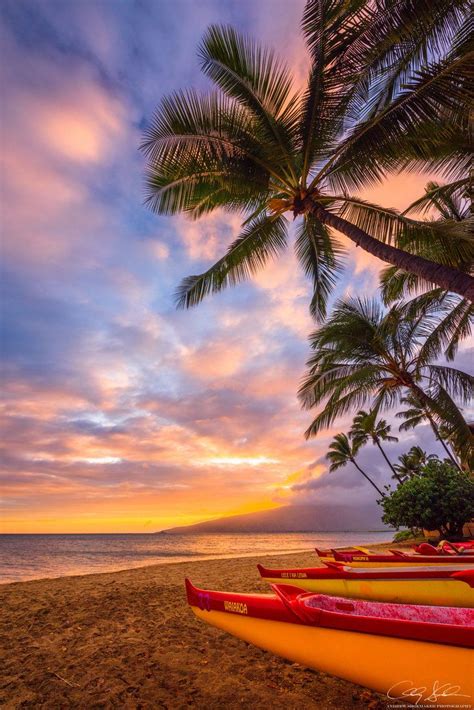 Outrigger A Beautiful Sunset Ends The Day In Kihei Maui Hawaii