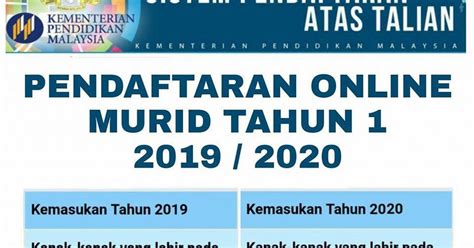 Pendaftaran Murid Tahun 1 Sesi 2020 2021 Online Semakan Upu