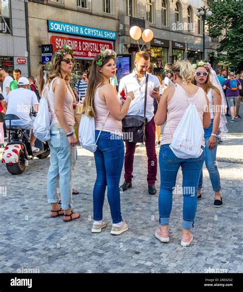 Bride To Be And Friends Having A Bachelorette Party In Prague Czech Republic Stock Photo Alamy