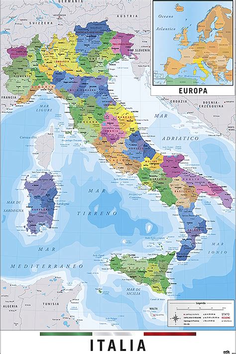 Mappa Italia Fisico Politico Map Of Italy Posters Buy Now In The Shop