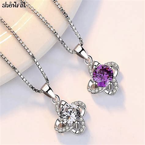 Classic Four Leaf Clover Necklace Pendant Charm Chain Clear Purple