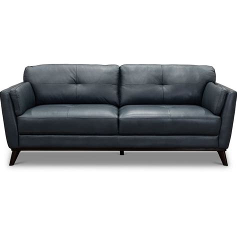 Modern Dark Blue Leather Sofa Warsaw Rc Willey