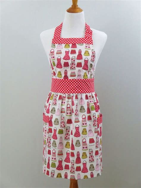 Womens Red Polka Dot Apron Red Vintage Style Apron Gathered Etsy Vintage Style Aprons Polka