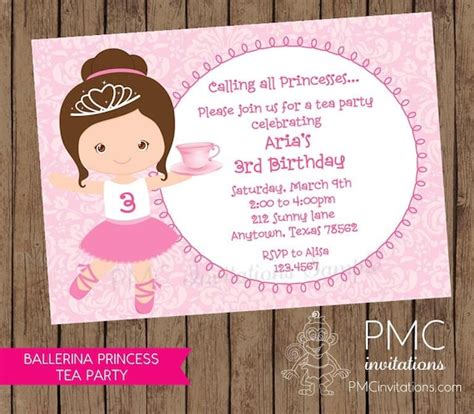 Ballerina Princess Tea Party Birthday Invitations 100 Each With