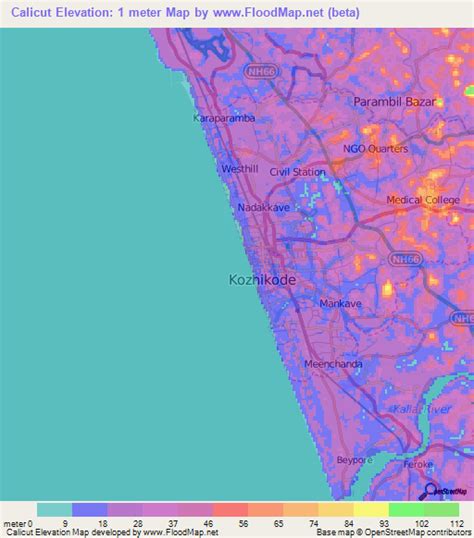 Elevation Of Calicutindia Elevation Map Topography Contour