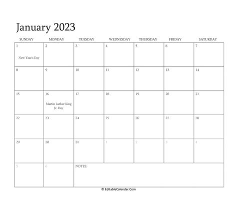 January 2023 Calendar Editable Word Customize And Print
