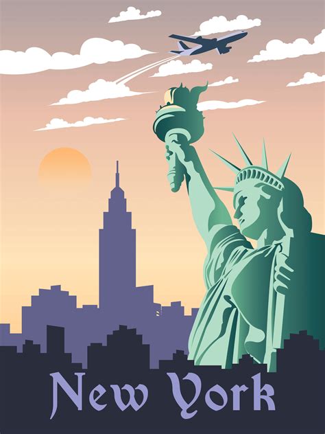New York Travel Poster Vintage Retro Wall Art Printable City Artwork Statue Of Liberty Nyc
