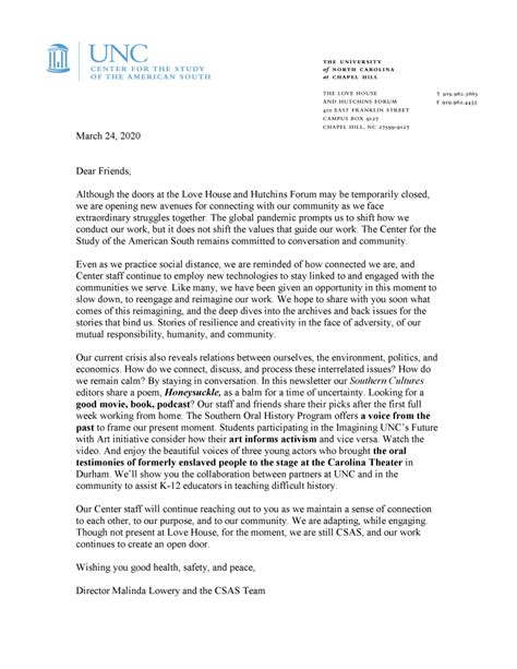 Directors Letter The Center For The Study Of The American South