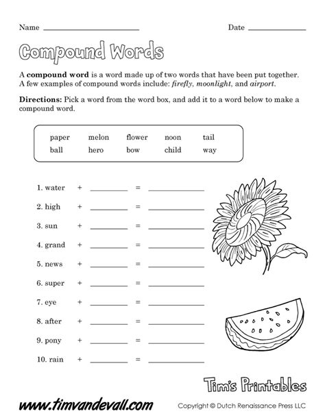 Compound Words Tims Printables