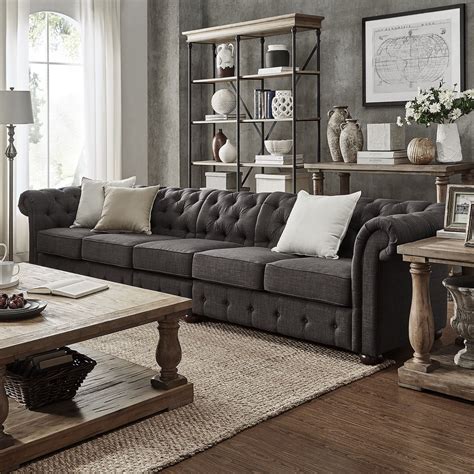 Knightsbridge Dark Grey Extra Long Tufted Chesterfield Sofa By Inspire Q Artisan 6 Seat Sofa