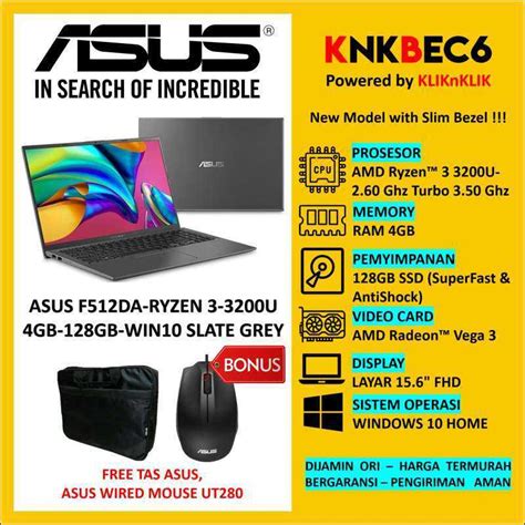 Jual Asus Vivobook F512da Laptop Slate Grey Amd Ryzen 3 3200u Ram