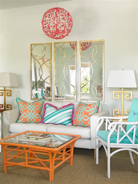 Great rooms is located in maitland city of florida state. Orange and Aqua Coastal Living Room | HGTV