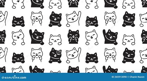 Cat Seamless Pattern Kitten Calico Vector Breed Neko Cartoon Pet Tile