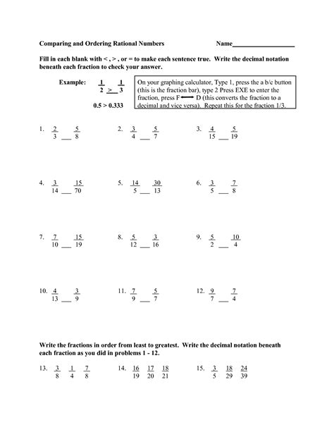 Math Worksheets Ordering Rational Numbers