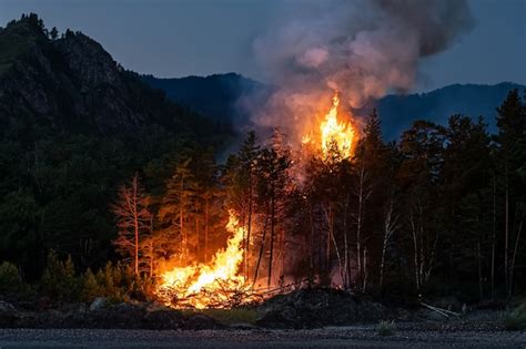 Premium Photo Intense Flames From A Massive Forest Fire At Night