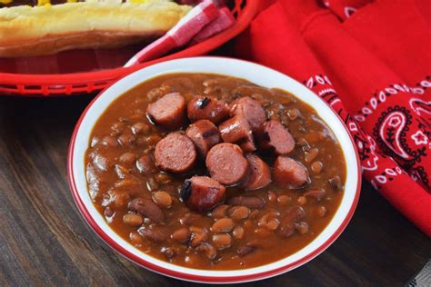 Pinto beans are also good sources of quality protein. Hot Dog and Hamburger Cowboy Beans | Soulfully Made