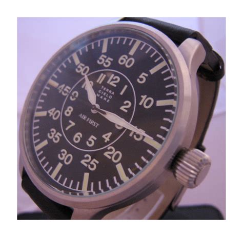 Pelican 55mm Pilots Watch Black Dial With Leather Strap