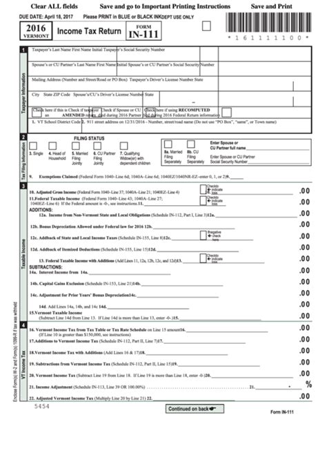 Here you can read about the malaysian tax rate and personal tax filing how far do you understand about personal income tax malaysia? Fillable Form In-111 - Vermont Income Tax Return - 2016 ...