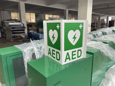 White Wall Mount Aed Wall Sign Green Plastic Defibrillator Aed V Sign