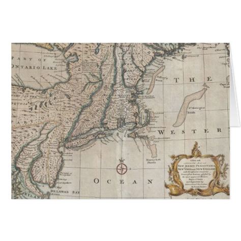 Vintage Map Of The New England Coast 1747 Card Zazzle