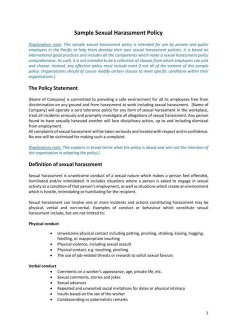 Sexual Harassment Policy Template Free