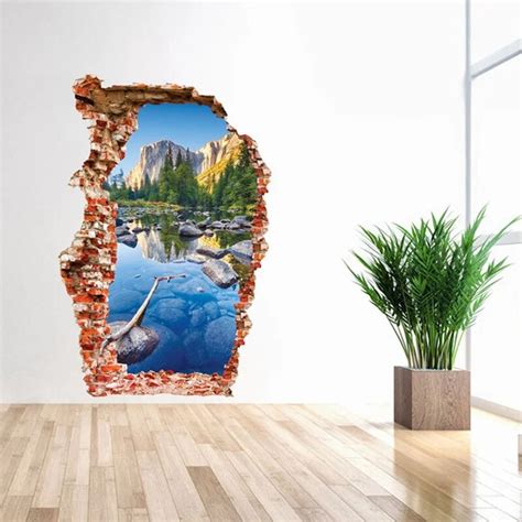 2018 New Realistic 3d Mountain Scenery Large Wall Stickers Home Decor