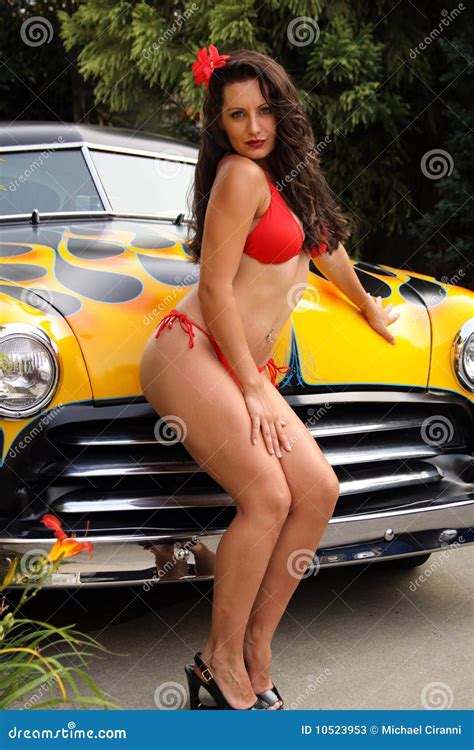 Hold That Hot Rod Stock Image Image Of Classic Bikini 10523953