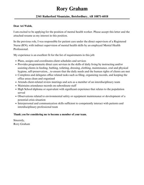 Mental Health Cover Letter Examples