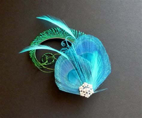 turquoise blue green peacock feather hair clip fascinator crystal wedding bridal bridesmaid hair