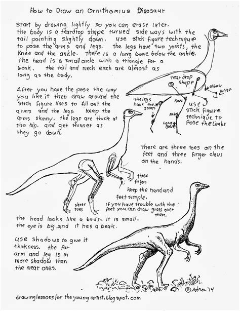 In deze tekenles gaan we 3d tekenen. How To Draw An Ornithomimus Dinosaur Worksheet | Drawings, Dinosaur drawing