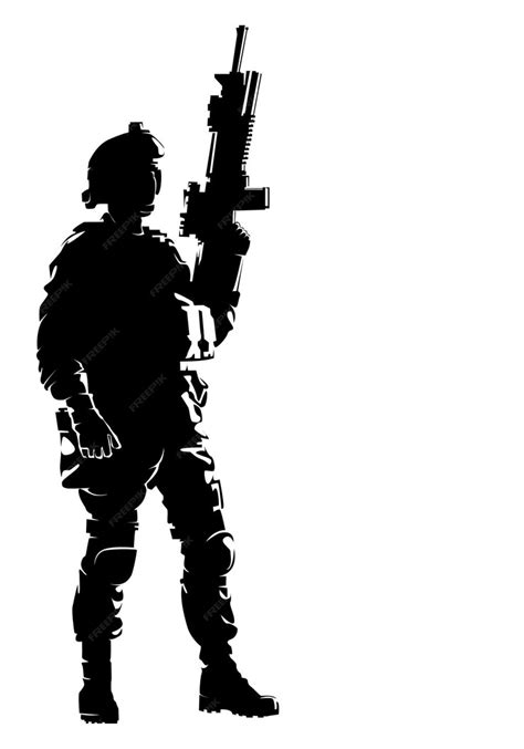 silueta de un saludo soldado saludo militar en fondo blanco y negro vector premium