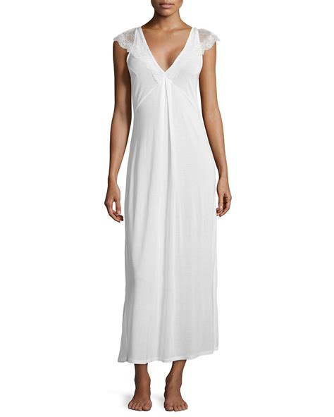 La Perla Magnolia Lace Trim Long Nightgown In White Lyst