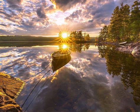 Wallpaper Ringerike Norway Beautiful Sunset Lake Water Reflection