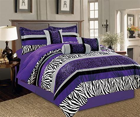 Buy 7 Pc Bright Purple Black White Zebra Leopard Micro Fur Comforter Set Queen Size Bedding
