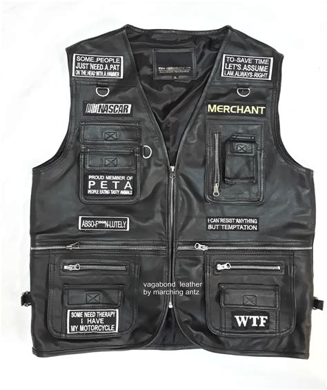 Embroidered Motorcycle Leather Vest With Patches Marchingantz