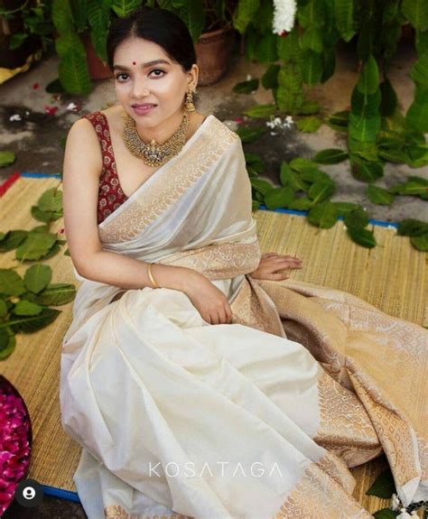 South Indian Traditional White Pure Lichi Silk Saree With Etsy India
