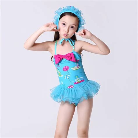 2017 New Girls Swimwear Red And Blue One Pieces Swimsuit Kids Ruffled