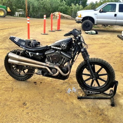 Harley hd sportster street tracker black reverse cone exhaust muffler pipes. Chopper Daves Sportster Flat Tracker Blog Post RE-Post