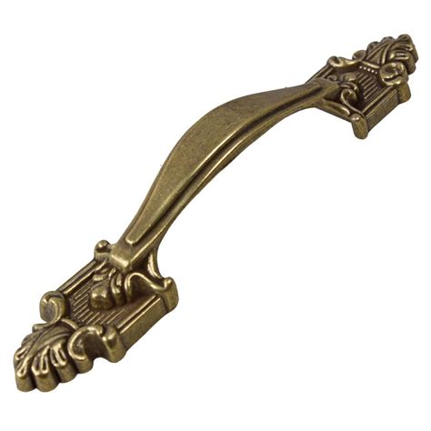 Made of cast brass with our living antique finish. GlideRite 3-1/2 in. Antique Brass Deco Cabinet Pull (10-Pack)-4116-AB-10 - The Home Depot