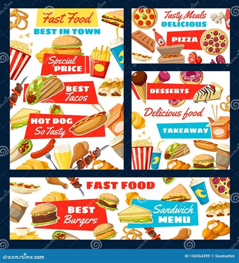 Fast Food Street Snacks And Drinks Menu Stock Vector Illustration Of