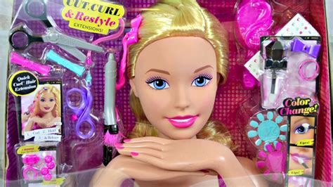 Barbie Crimp Color Deluxe Styling Head Makeover With Hair Extensions Makeup And Nail Polish