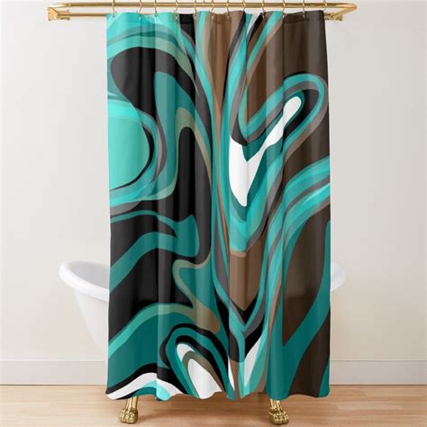 Flow Abstract In Turquoise Teal Brown Black And White Shower