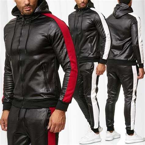 Mens Tracksuit Streetwear Set Leather Optics Homewear Jogging Suit