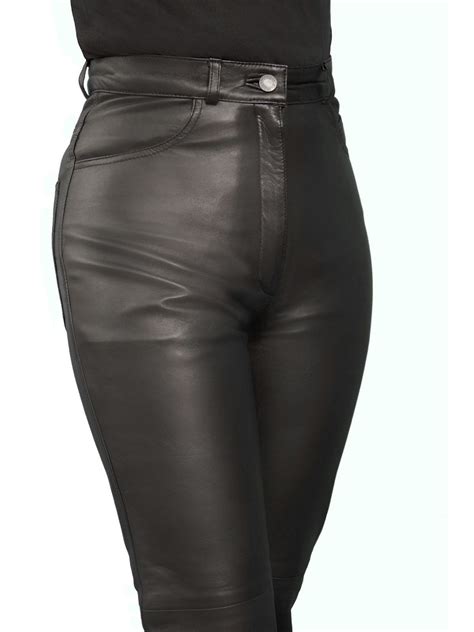 Womens100 Genuine Lambskin Leather High Waist Moto Biker Trouser Pant