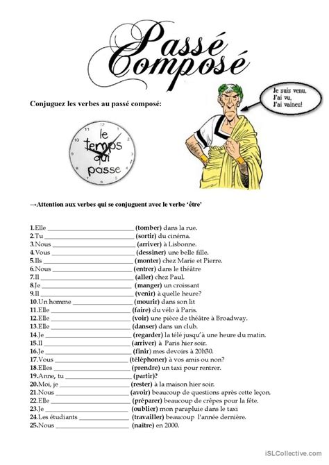 Le Pass Compos Pratique De La Gram English Esl Worksheets Pdf Doc
