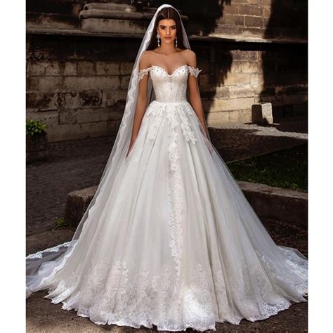 buy off the shoulder princess wedding dresses lace sweetheart crystal ball gown