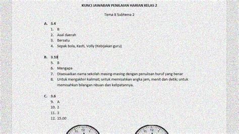 Soal Penilaian Harian Kelas Tema Subtema Dan Kunci Jawaban SekolahDasar Net