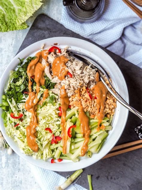 Asian Cabbage Salad With Chicken And Peanut Dressing Gf Df Avocado