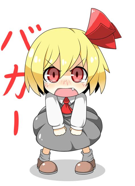 Safebooru Angry Ascot Blonde Hair Blush Dress Fang Hair Ribbon Hecchi Blanch Open Mouth Red