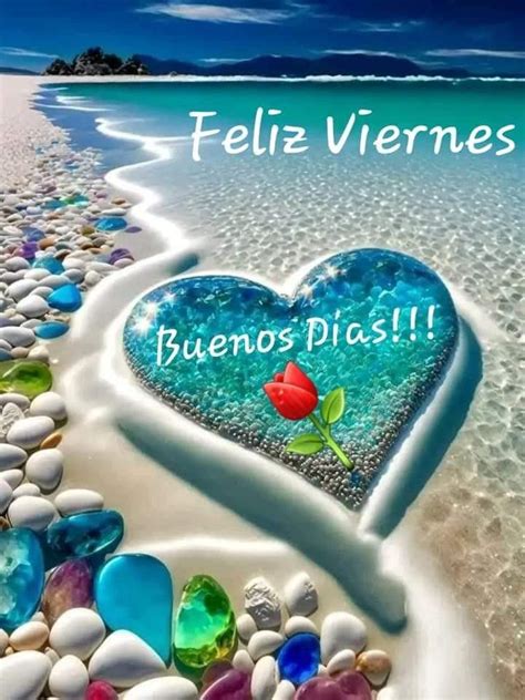 There Is A Heart On The Beach With Stones And Sea Glass In It That Says Feliz Viernes